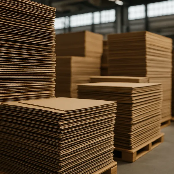 Stacks of corrugated board sheets on pallets