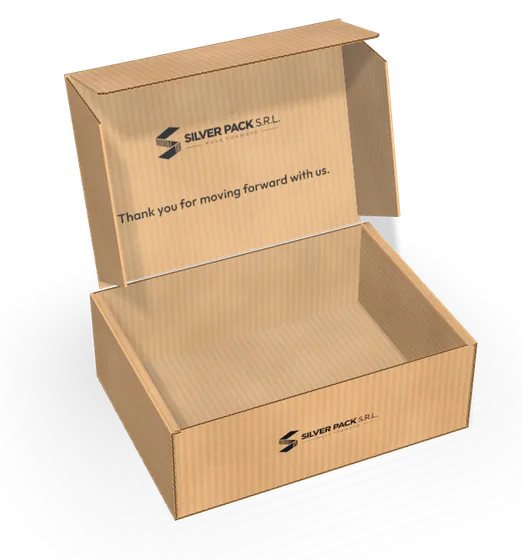 Open e-commerce mailer box with printed lid