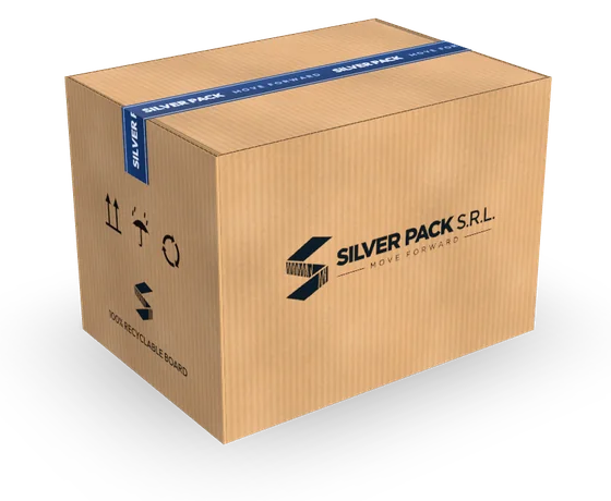Printed corrugated shipping box with Silver Pack branding